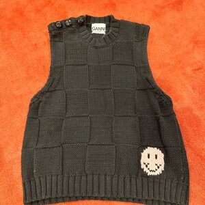 Ganni Black Checkered Knit Sweater Vest
